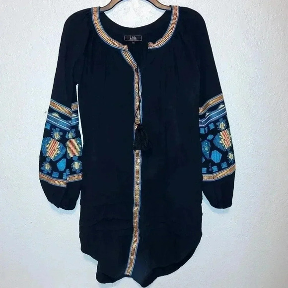 L&B Lucky & Blessed Black Southwest Print Western Style Dress Small - Picture 1 of 8